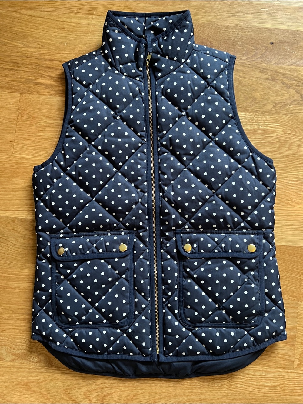 J. Crew Navy Polka Dot Quilted Vest